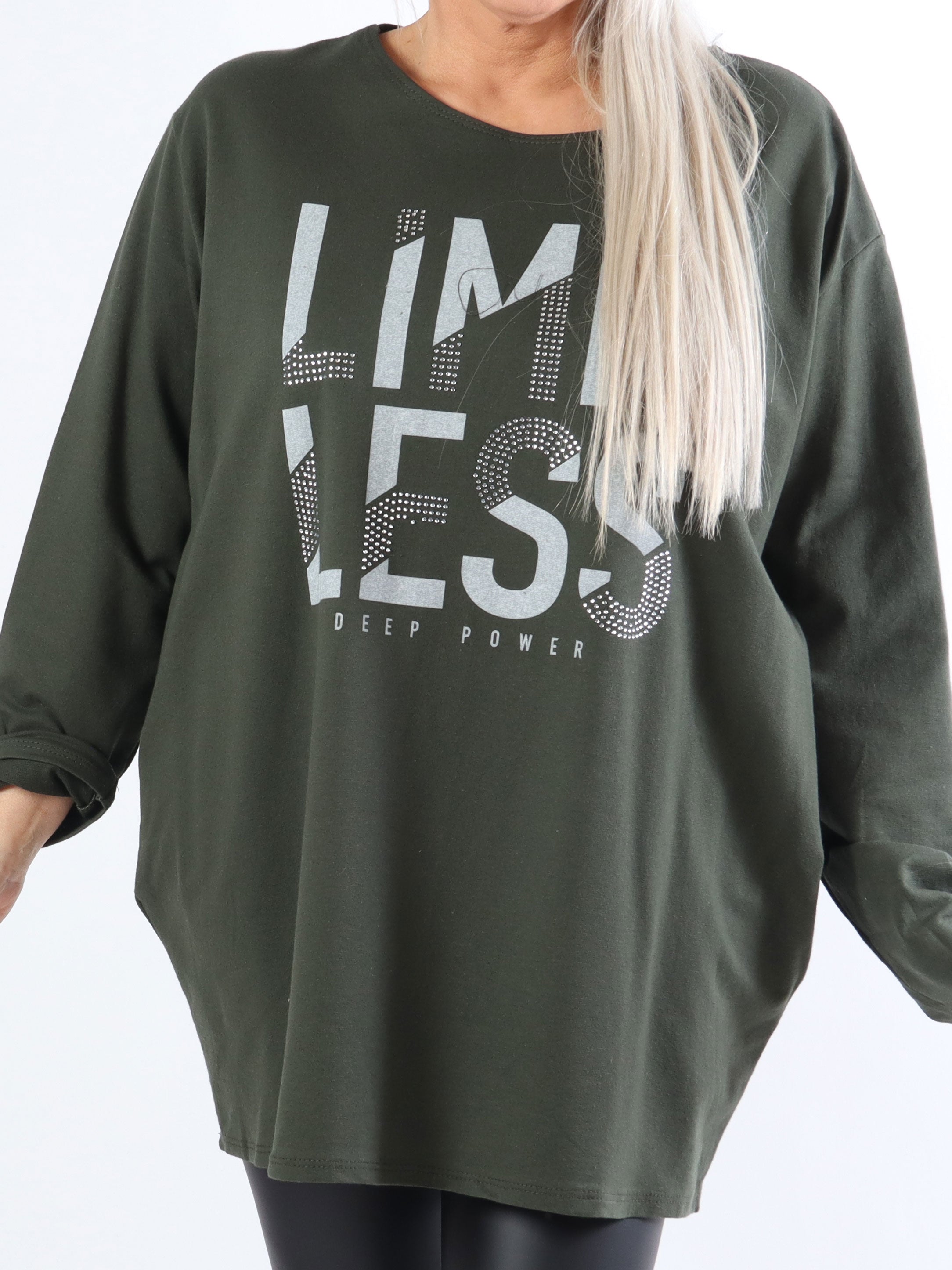 Limitless - Plus size joggingbluse med tekst og similisten